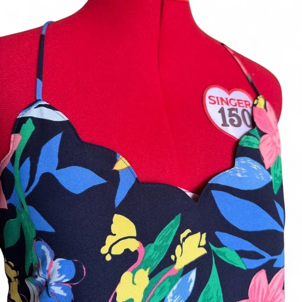 J Crew Multicolored Sleeveless Racerback Tank Top Scalloped Blouse Preppy‎